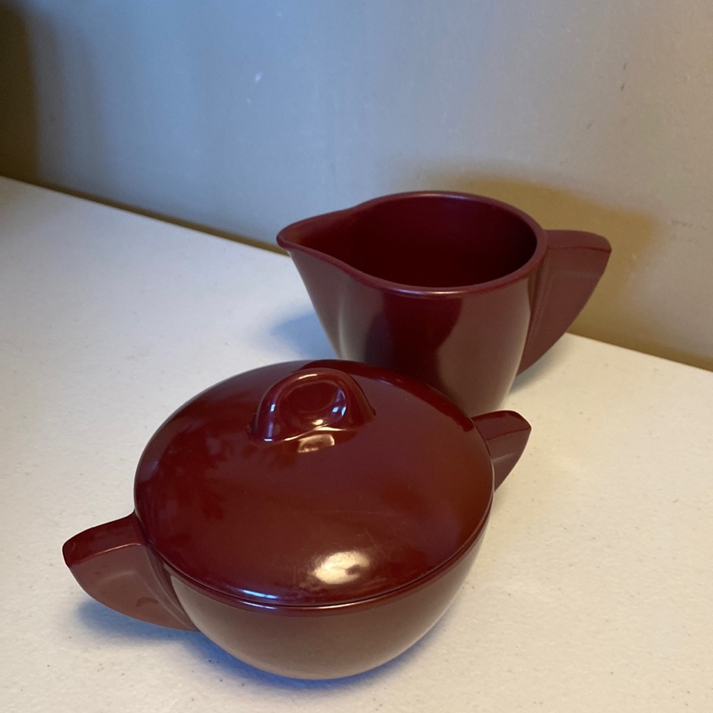 Vintage Boonton Ware Melamine Sugar Bowl with Lid & Creamer Set